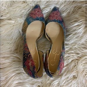 🌺New WOT Jessica Simpson Blue Floral heels size 9